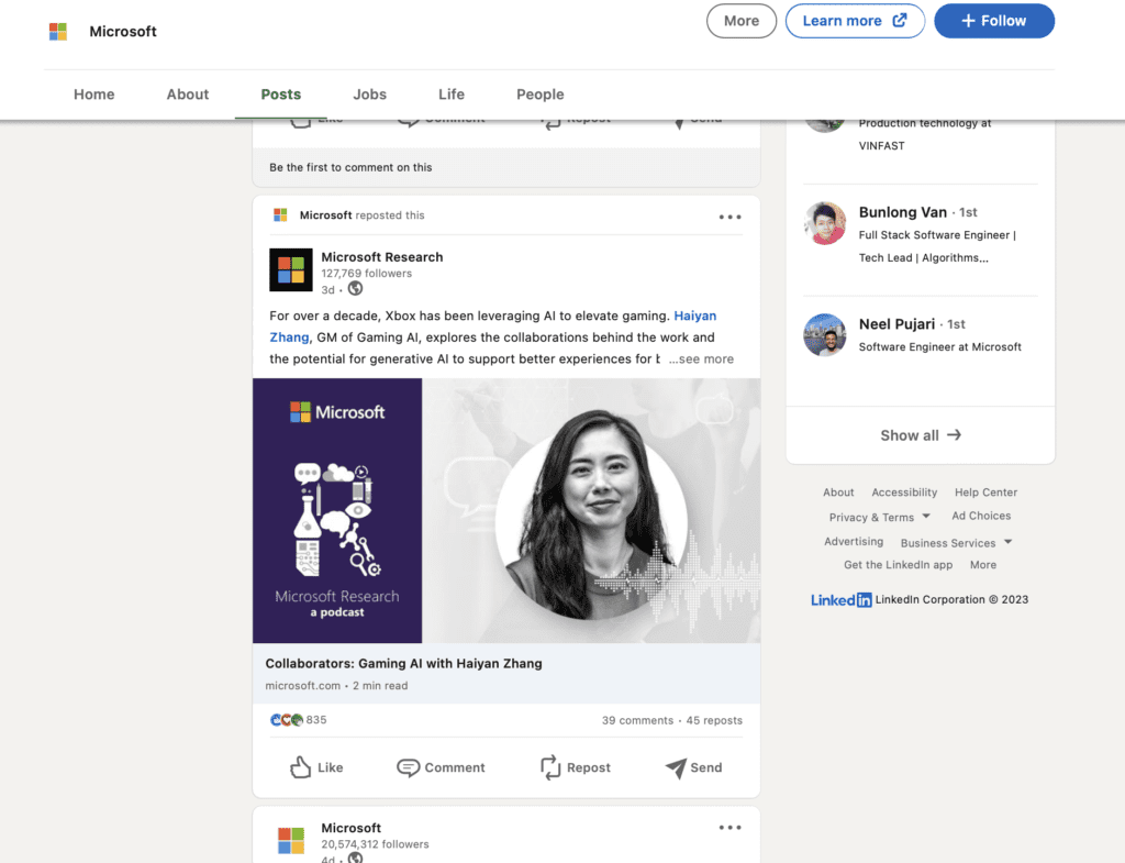 Microsoft's Company Page
