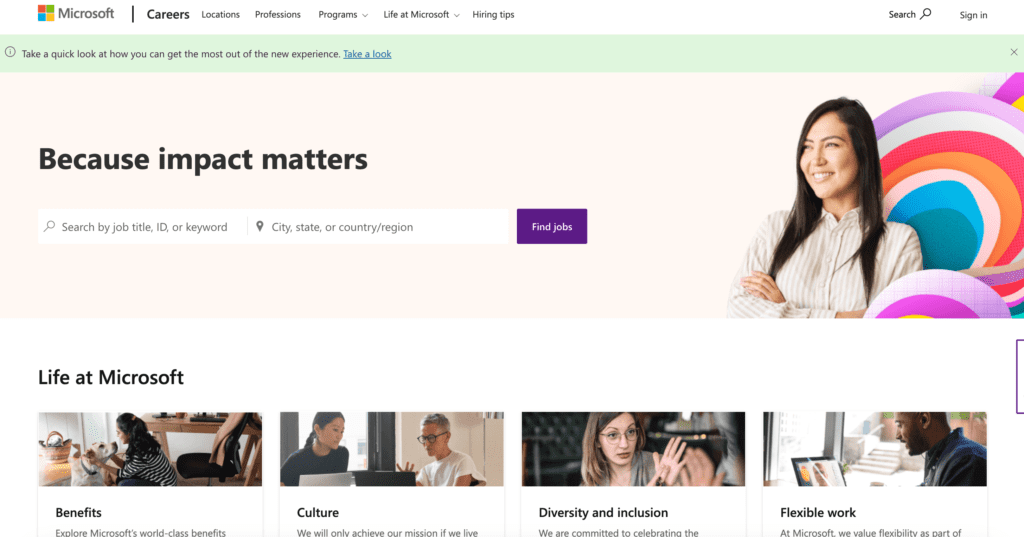 Microsoft's Tech Careers Page