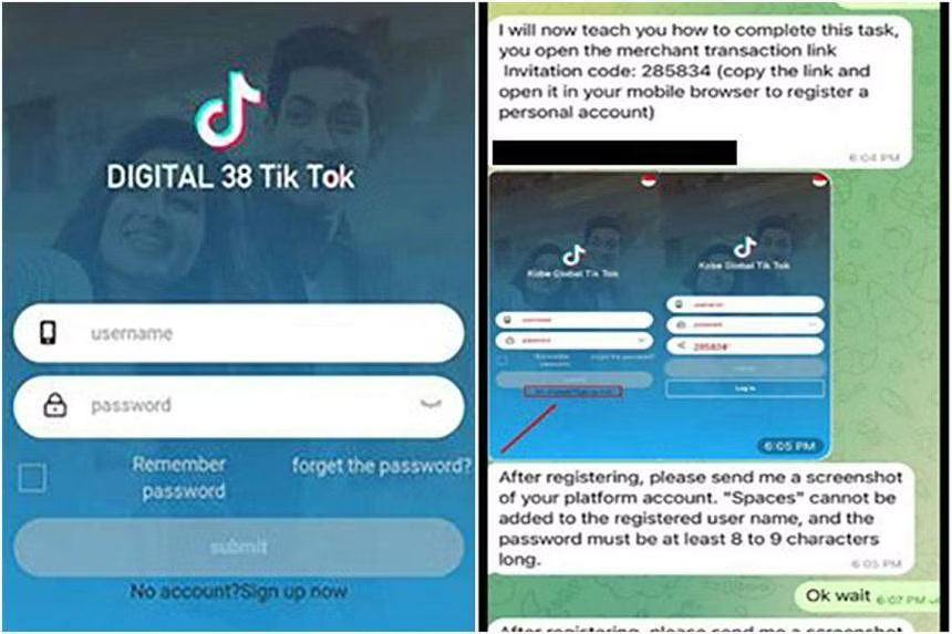 cammers may request actions like following TikTok or Instagram accounts, subscribing to YouTube channels, or liking posts on various platforms as part of a purported job opportunity. Image Source: The Singapore Police Force