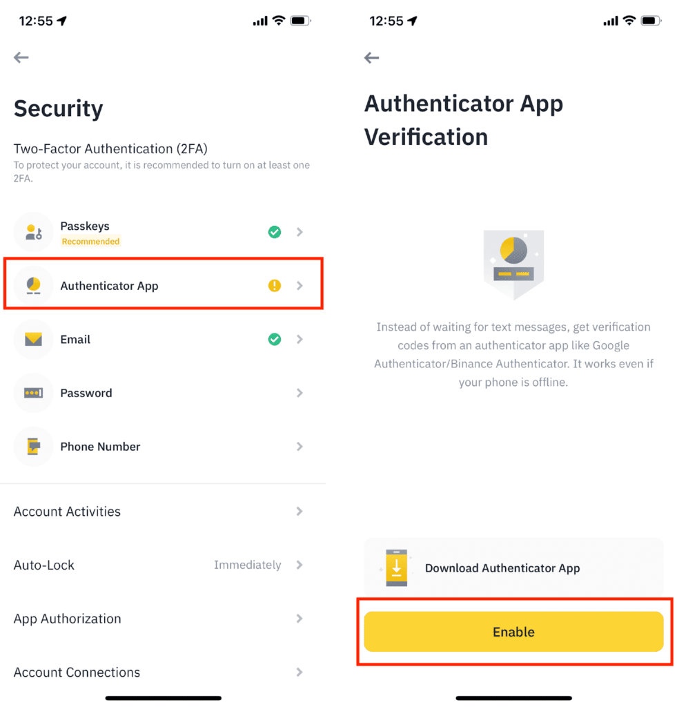 Two-factor authentication. Source: Binance
