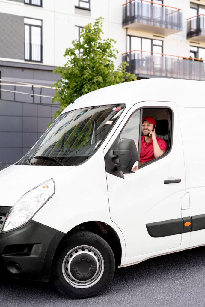 A delivery van equipped with a GPS tracking device transmits its location coordinates to the fleet management software every few seconds