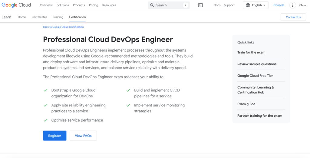 Google Professional Cloud DevOps Engineer