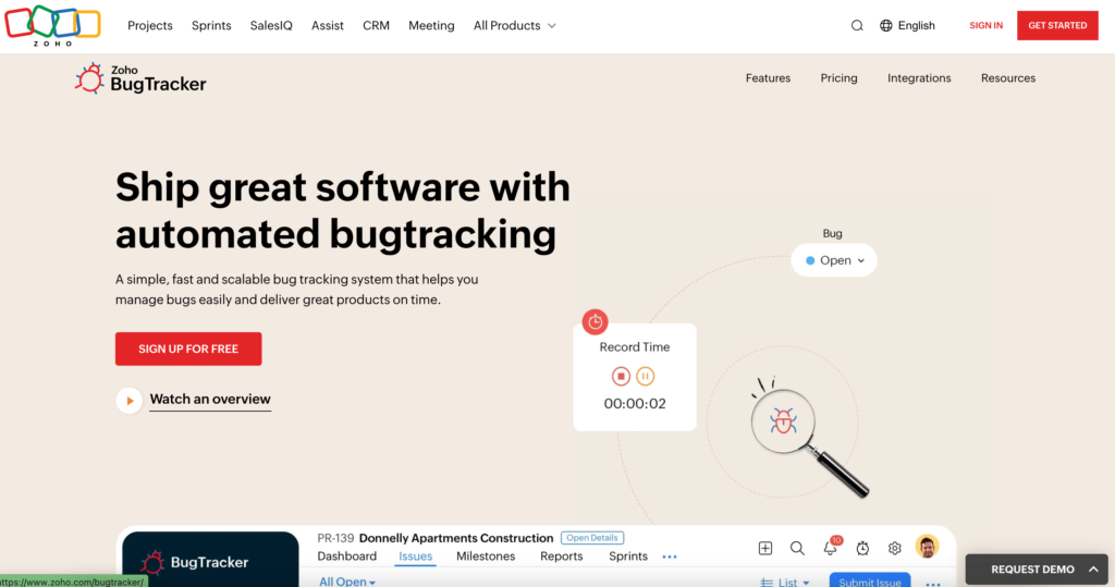 Zoho BugTracker