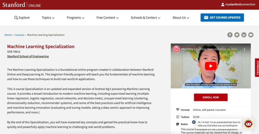 Stanford University’s Machine Learning Certification