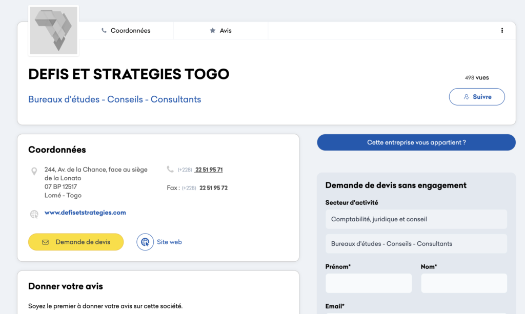 DEFIS ET STRATEGIES TOGO Sarl