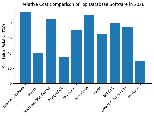 Relative total cost of ownership (TCO) of the top database software in 2026