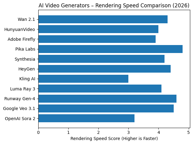 AI Video Generators – Rendering Speed Comparison (2026)