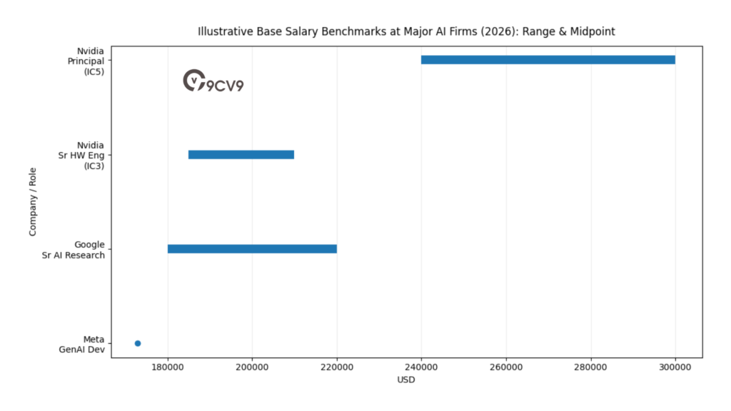 Illustrative Base Salary Benchmarks At Major AI Firms (2026): Range & Midpoint