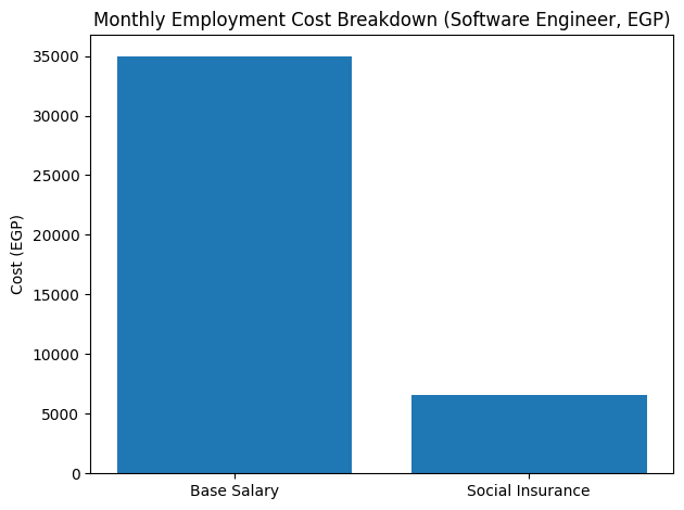 Monthly Employment Cost Breakdown (Software Engineer, EGP)