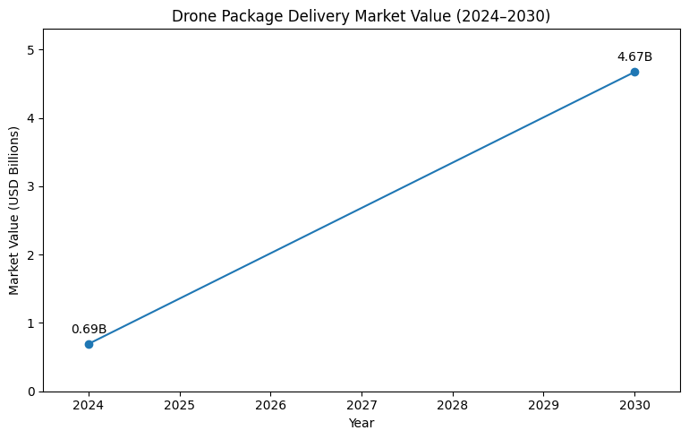 Drone Package Delivery Market Value (2024–2030)
