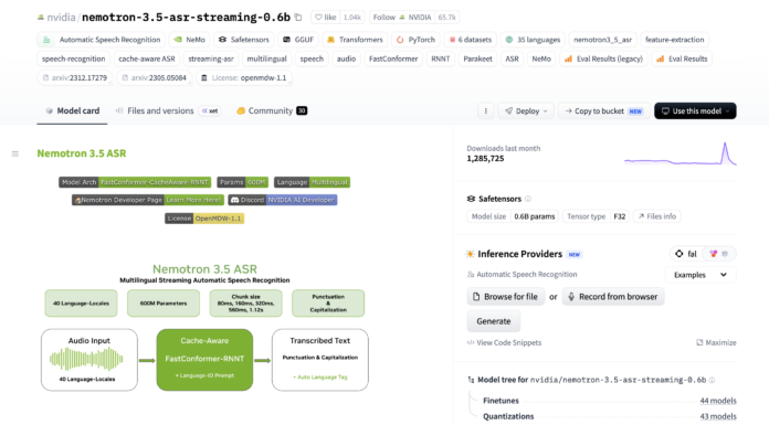 NVIDIA Nemotron 3.5 ASR Streaming Multilingual 0.6B: What It Is & How It Works NVIDIA Nemotron 3.5 ASR Streaming Multilingual 0.6B: What It Is & How It Works. Source: Hugging Face